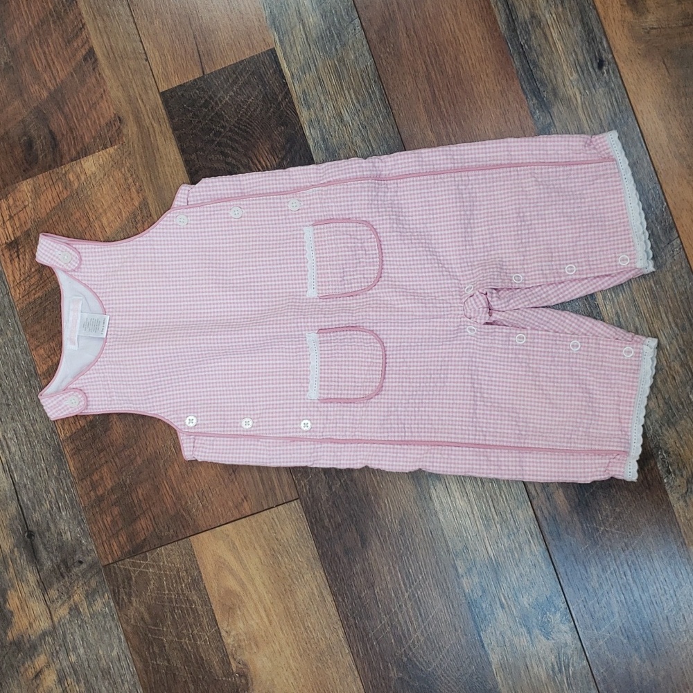 Janie and Jack Pink and White Gingham Overalls, Size 3-6 Months